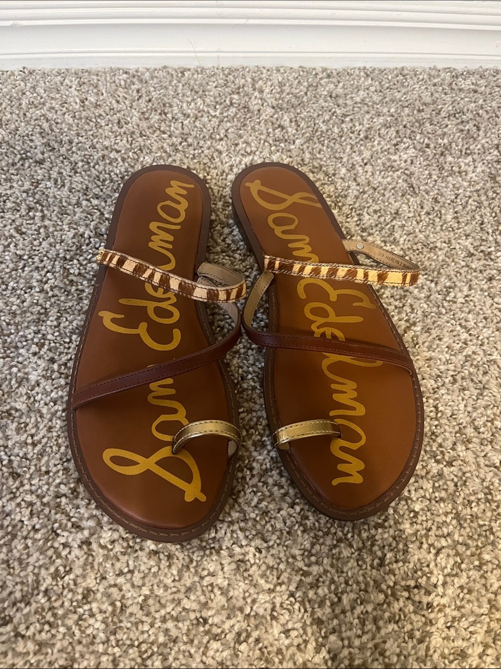 Sam Edelman HARLYN Real Fur Cow Hair Strappy Slide Sandals